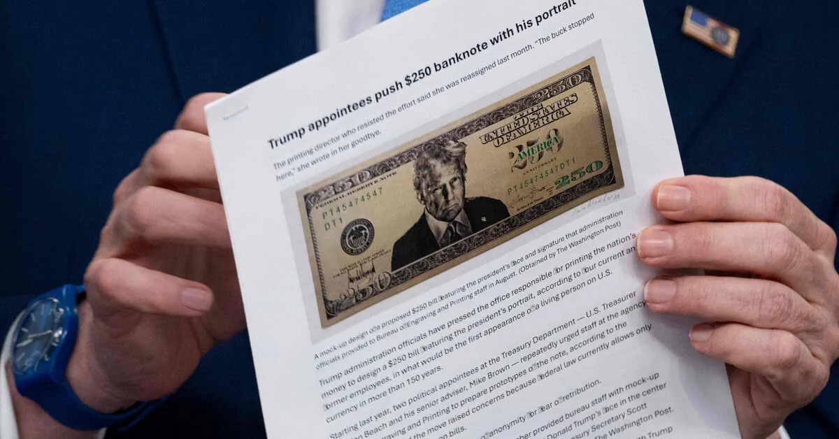 Donaldo Trumpo atvaizdas gali atsirasti ant naujo 250 JAV dolerių banknoto