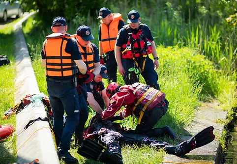 Press conference organized by the Fire Protection and Rescue Department at Rokantiškės dam