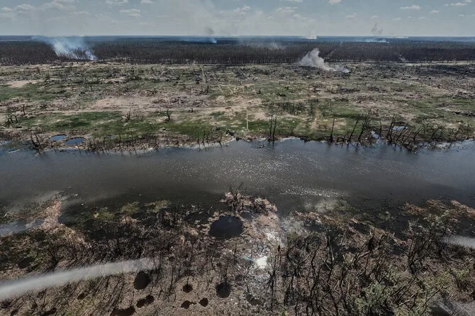 Kostiantyn Liberov photo./April 24, 2024, Krynky village, Kherson region. Occupiers use scorched-earth tactics: guided aerial bombs, artillery, and FPV drones are used relentlessly to destroy everything alive.