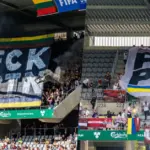 Lithuanian and Latvian fans „greeted“ Russia's dictator with identical posters
