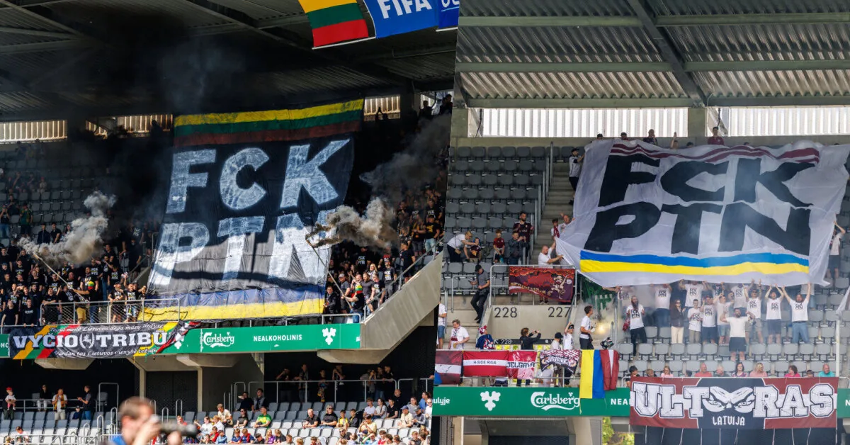 Lithuanian and Latvian fans „greeted“ Russia's dictator with identical posters