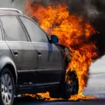 A car was ablaze in Lentvaris, officials are investigating arson