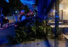 Car drove into the hotel