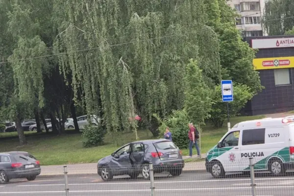 A car overturned in Vilnius after an accident