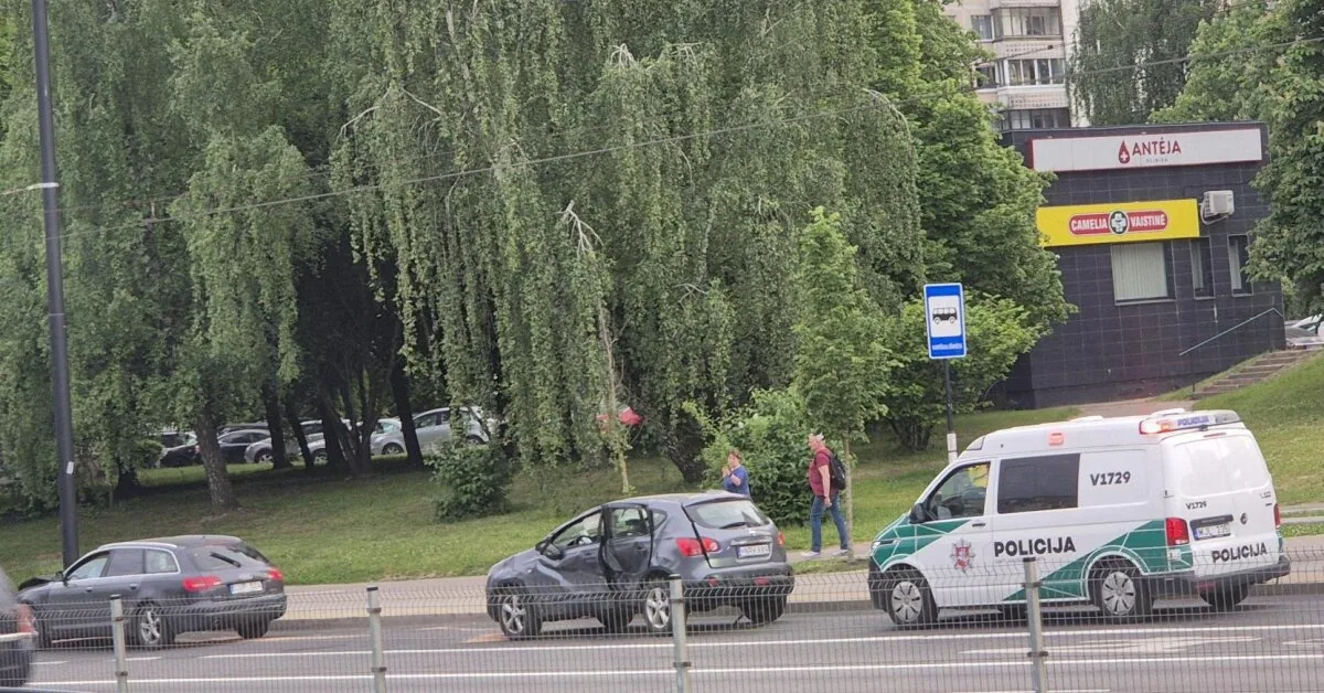 A car overturned in Vilnius after an accident