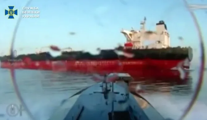 SBU photo/Ukrainian naval drone struck a Russian tanker near Yalta