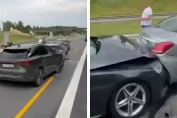 On the highway – multi-car accident, a kilometer-long traffic jam is forming