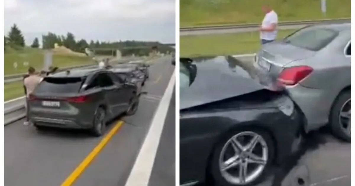 On the highway – multi-car accident, a kilometer-long traffic jam is forming