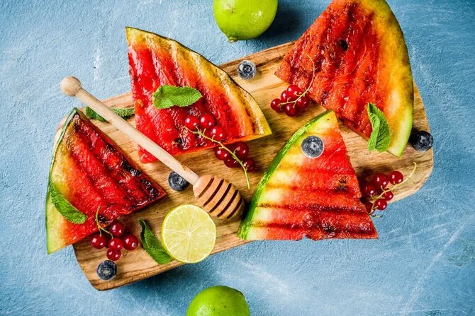 iStock photo/Spicy grilled watermelon with honey and Greek yogurt sauce