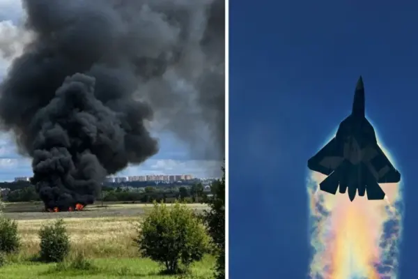 A Su-57 fighter jet crashed near Moscow: only smoke and flames remained