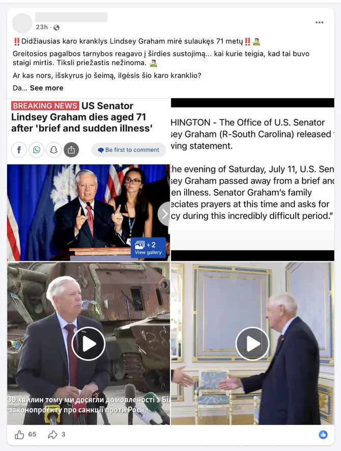 Screenshot from Facebook/Lindsay Graham's death immediately surrounded by conspiracy theories