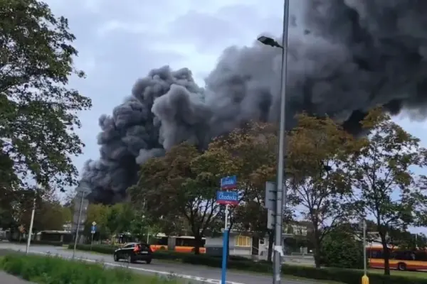 Above Warsaw – a column of black smoke: a hellish fire rages in a Ford showroom