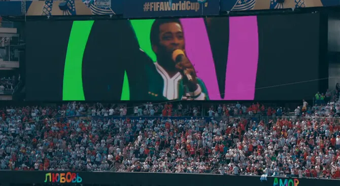Screenshot/Russian inscription during the World Cup halftime show