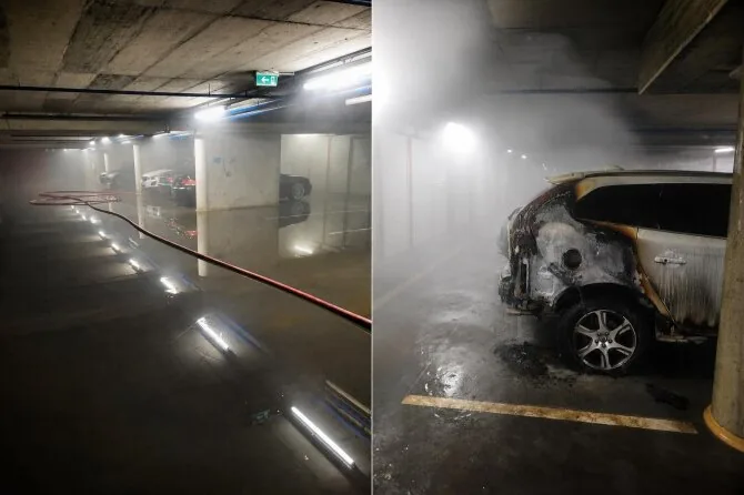 Photo by Raimonda Zaborė/Two cars burned down in Klaipėda at night