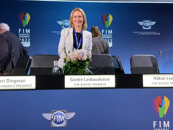 LMSF photo/Lithuanian representative Giedrė Leskauskienė on the board of the International Motorcycle Sport Federation