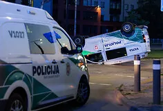 During the accident, the police car overturned onto its roof