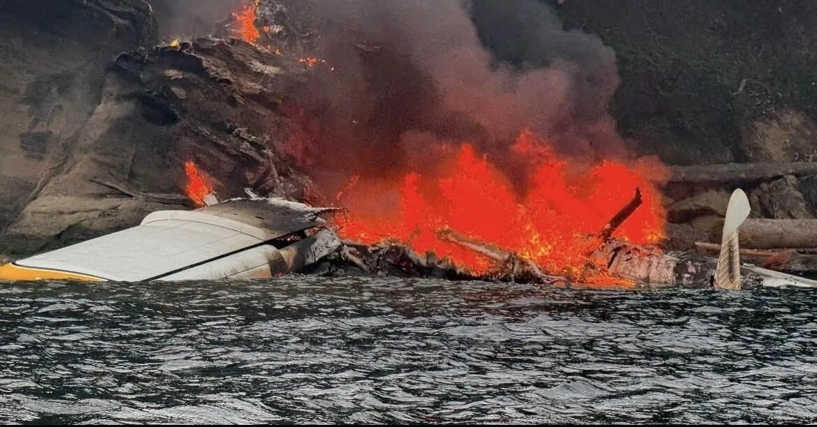 Video captured as a seaplane crashed into water and caught fire in the US – 11 people rescued