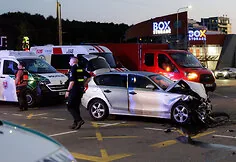 During the accident, the police car overturned onto its roof