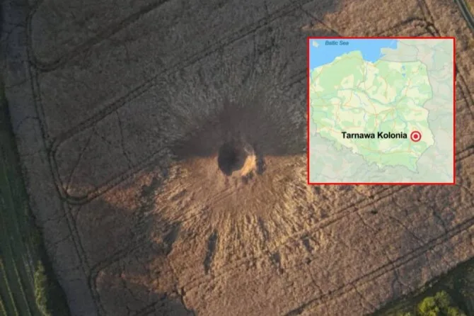 Saint Javelin / X photo/Crater in Tarnawa Kolonia village in Poland