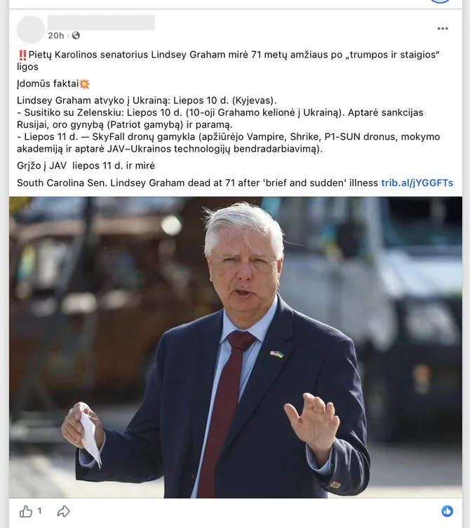 Screenshot from Facebook/Lindsay Graham's death immediately surrounded by conspiracy theories