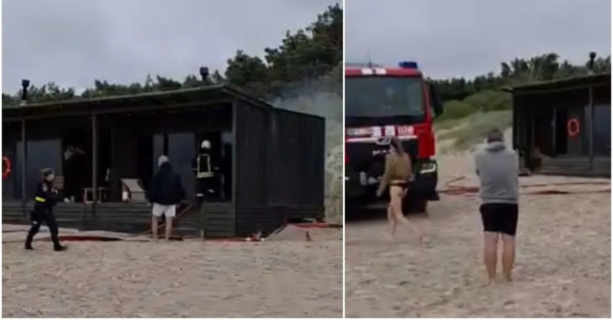 Burning sauna operating on Palanga beach