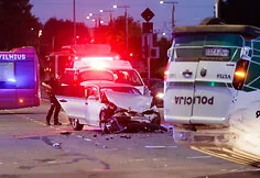 During the accident, the police car overturned onto its roof