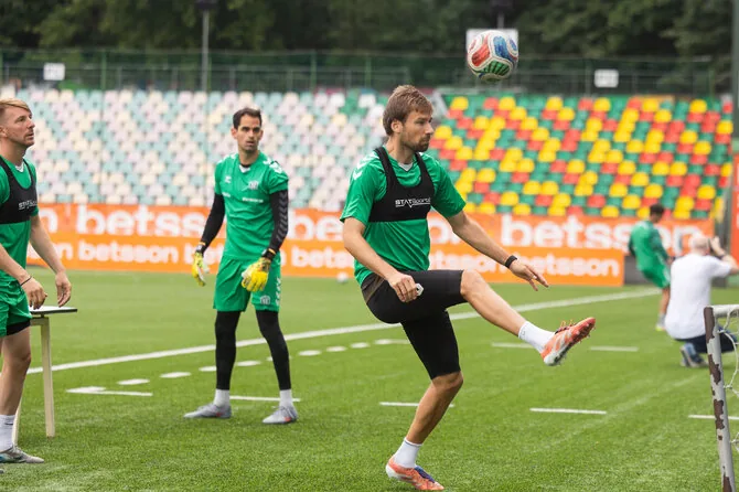 Patricija Adamovič / BNS nuotr./„Žalgirio“ streniruotė prieš UEFA Konferencijų lygos rungtynes tarp „Žalgirio“ ir „Petrovac“. Jurijus Kendyšas
