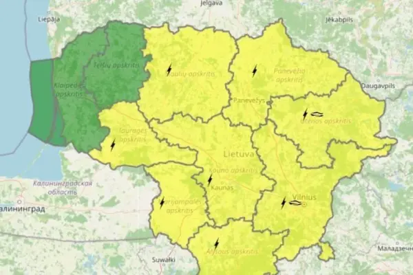Thunderstorm warnings return: almost all of Lithuania turns yellow for Thursday