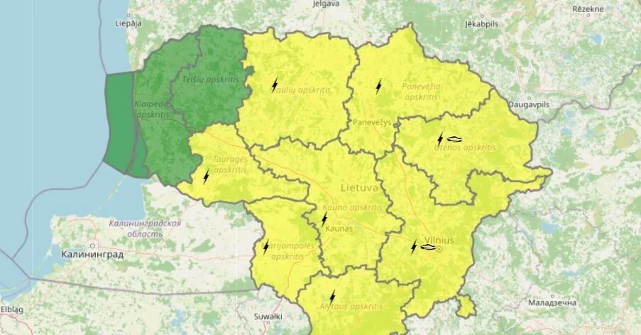 Thunderstorm warnings return: almost all of Lithuania turns yellow for Thursday