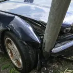 The pole broke in the middle, swayed dangerously, but the BMW held up: the driver managed to escape