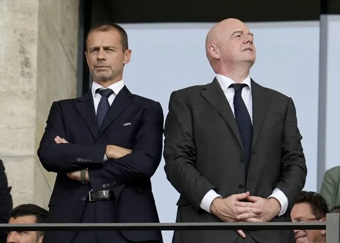 Vida Press nuotr./UEFA ir FIFA prezidentai Aleksanderis Čeferinas bei Gianni Infantino