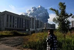Wildberries logistics center burning in Saint Petersburg
