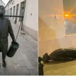 It becomes clear what awaits the drunk driver of the rammed sculpture "Water Carrier"