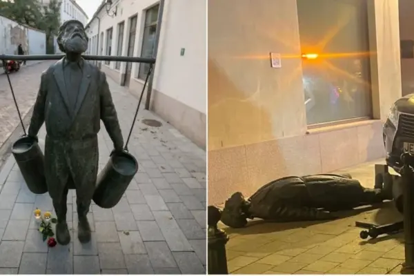 It becomes clear what awaits the drunk driver of the rammed sculpture "Water Carrier"
