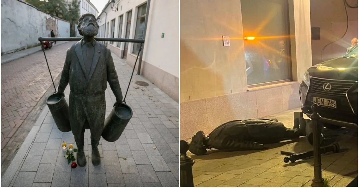 It becomes clear what awaits the drunk driver of the rammed sculpture "Water Carrier"
