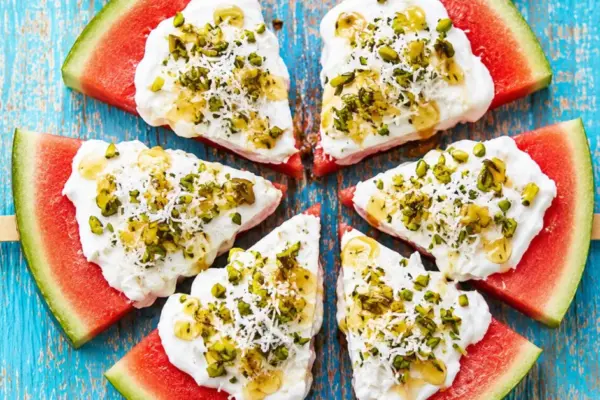 A fresh and simple dessert for a hot day: watermelon ice cream with yogurt