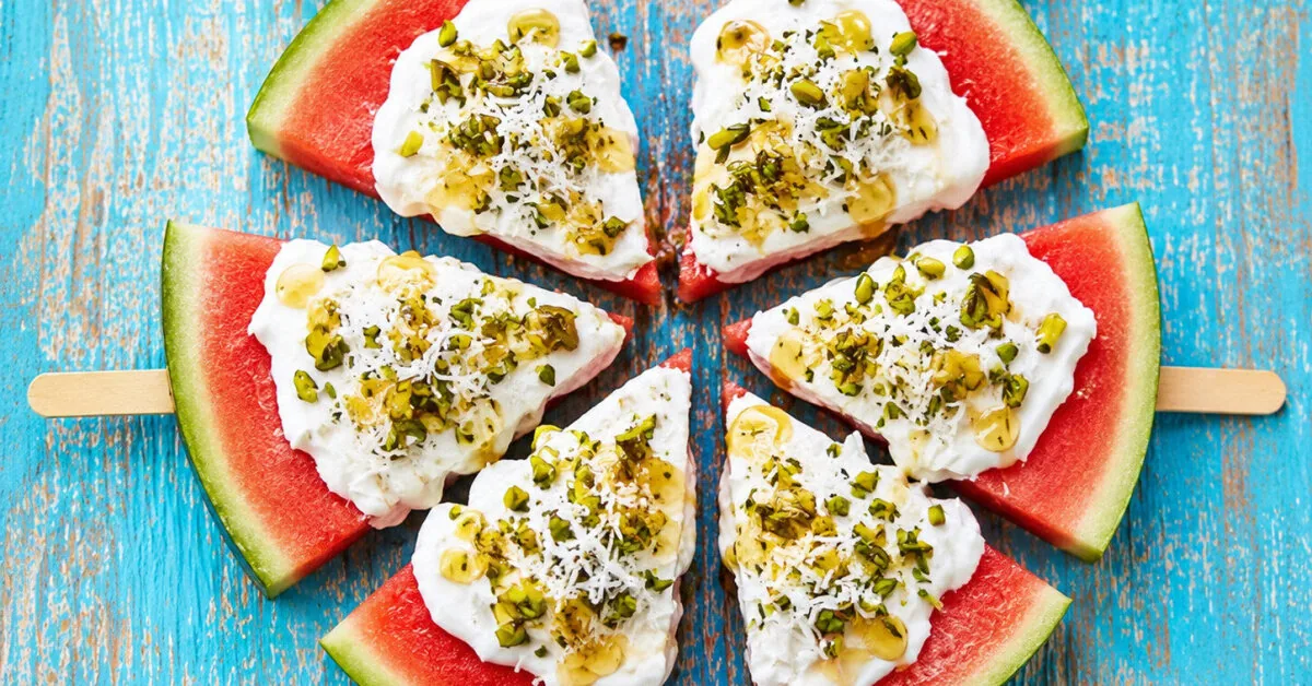 A fresh and simple dessert for a hot day: watermelon ice cream with yogurt