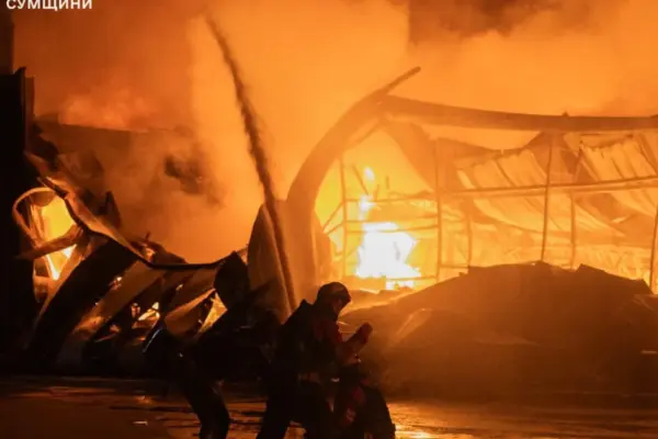 A nighttime Russian drone attack in Sumy damaged a shopping center and an apartment building