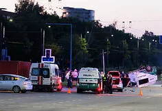 During the accident, the police car overturned onto its roof