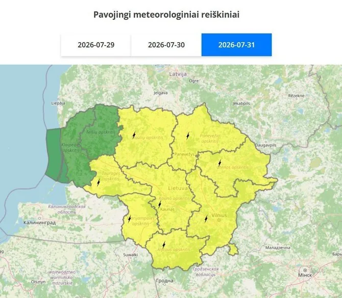 Meteo Lt nuotr./Geltonas įspėjimas liepos 31 d.