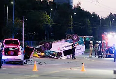 During the accident, the police car overturned onto its roof