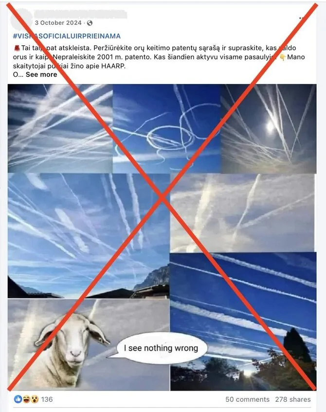 Screenshot from Facebook/Claims about chemtrails and deliberately changed weather are conspiracy theories, only certain phenomena can be artificially created, for example, with the help of cloud seeding