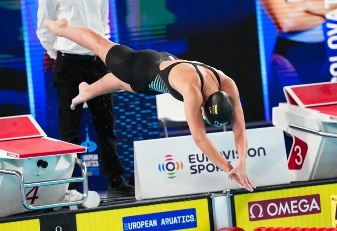 LTU Aquatics/Dariaus Kibirkščio nuotr./Europos plaukimo čempionato akimirka. Ieva Jurkūnaitė
