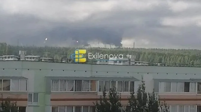 Photo from Telegram/Burning Nizhnekamsk oil refinery