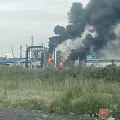 Burning Russian oil refinery