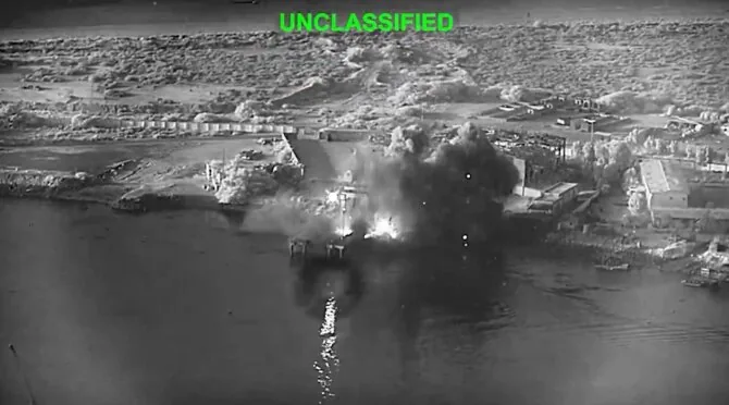 CENTCOM photo/US struck Iran's Bandar Abbas naval base port