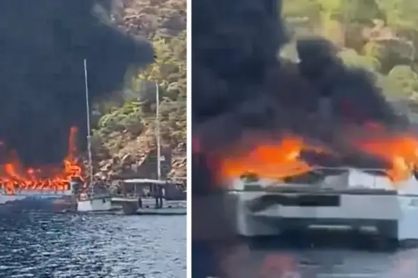A ship carrying 115 tourists caught fire in Turkey