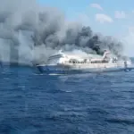 Five people died and 41 are missing after a ferry caught fire in Indonesia