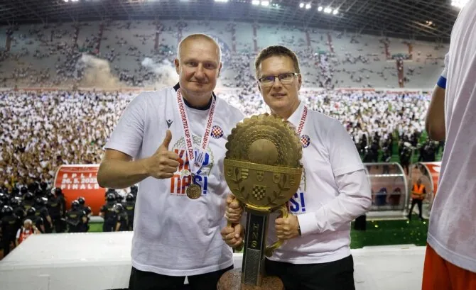 HNK Hajduk Split photo/Marius Skinderis and Valdas Dambrauskas with the Croatian football cup