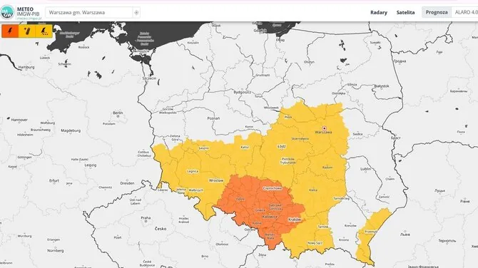 IMGW nuotr./Įspėjimai Lenkijoje rugpjūčio 17 d.